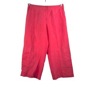 Eileen Fisher wide leg crop‎ cargo linen pants pink lagen look sz M